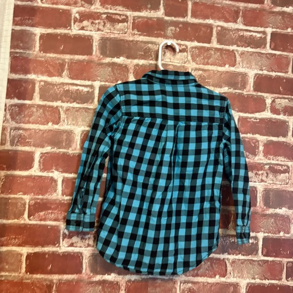 The Children's Place Teal and Black Plaid Button-Down Shirt